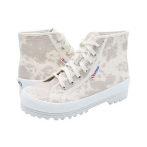 Superga Alpina Print TL Womens 6 Sneaker White Grey Cotton High Top Lace Up Shoe